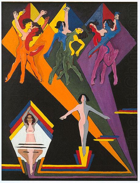 Dancing girls in colourful rays, Ernst Ludwig Kirchner
